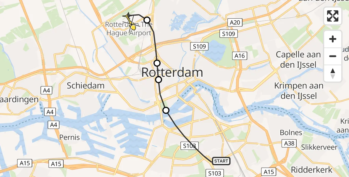 Routekaart van de vlucht: Lifeliner 2 naar Rotterdam The Hague Airport, Bredehof