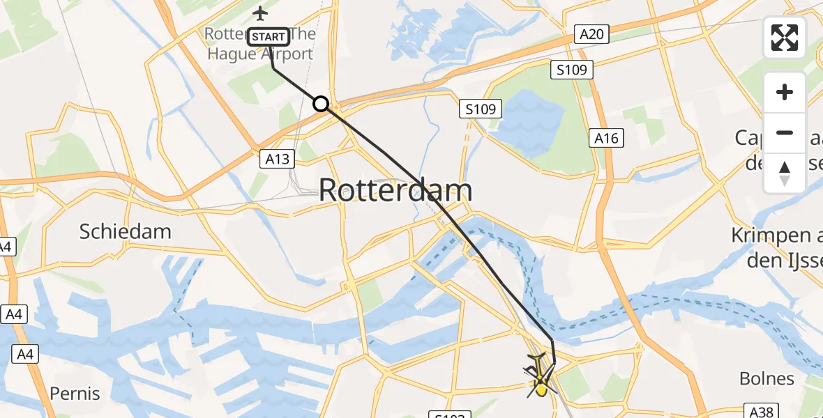 Routekaart van de vlucht: Lifeliner 2 naar Rotterdam, Cornelis Drebbelhof