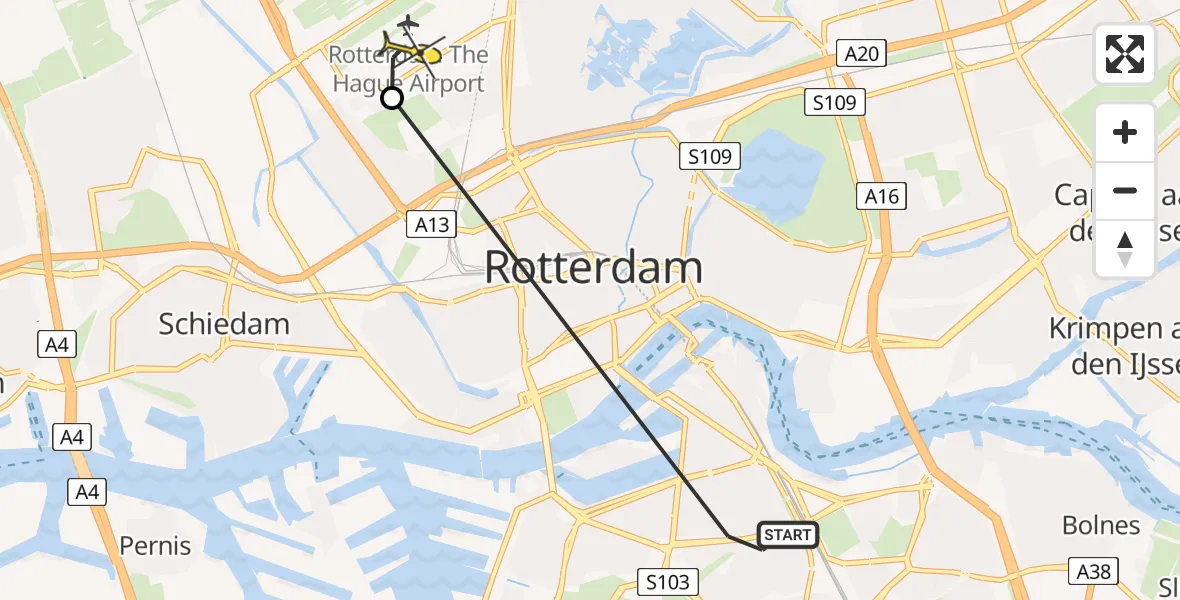 Routekaart van de vlucht: Lifeliner 2 naar Rotterdam The Hague Airport, Ypenburgstraat