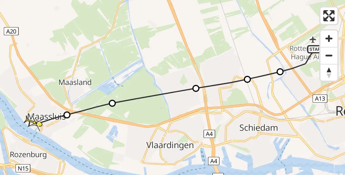 Routekaart van de vlucht: Lifeliner 2 naar Maassluis, Burgemeester Bosstraat