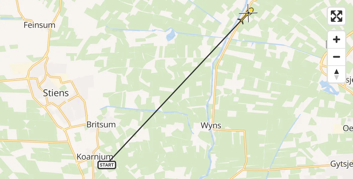 Routekaart van de vlucht: Ambulancehelikopter naar Wyns, Bartlehiem
