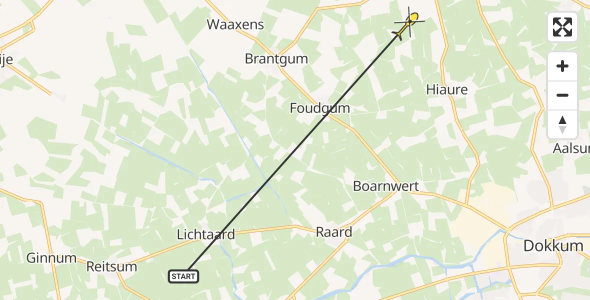 Routekaart van de vlucht: Ambulancehelikopter naar Hantum, Stoepawei