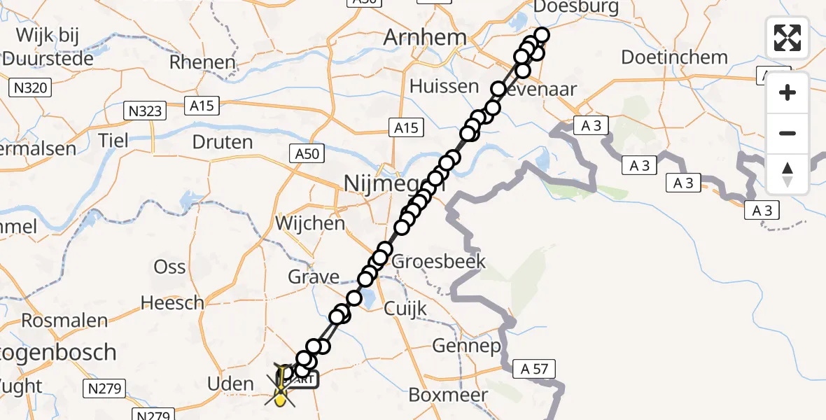 Routekaart van de vlucht: Lifeliner 3 naar Vliegbasis Volkel, Udensedijk