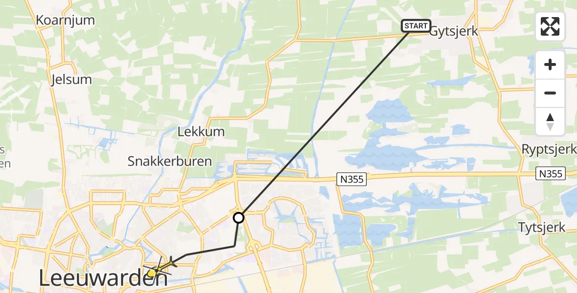 Routekaart van de vlucht: Ambulanceheli naar Leeuwarden, Kalverdijkje