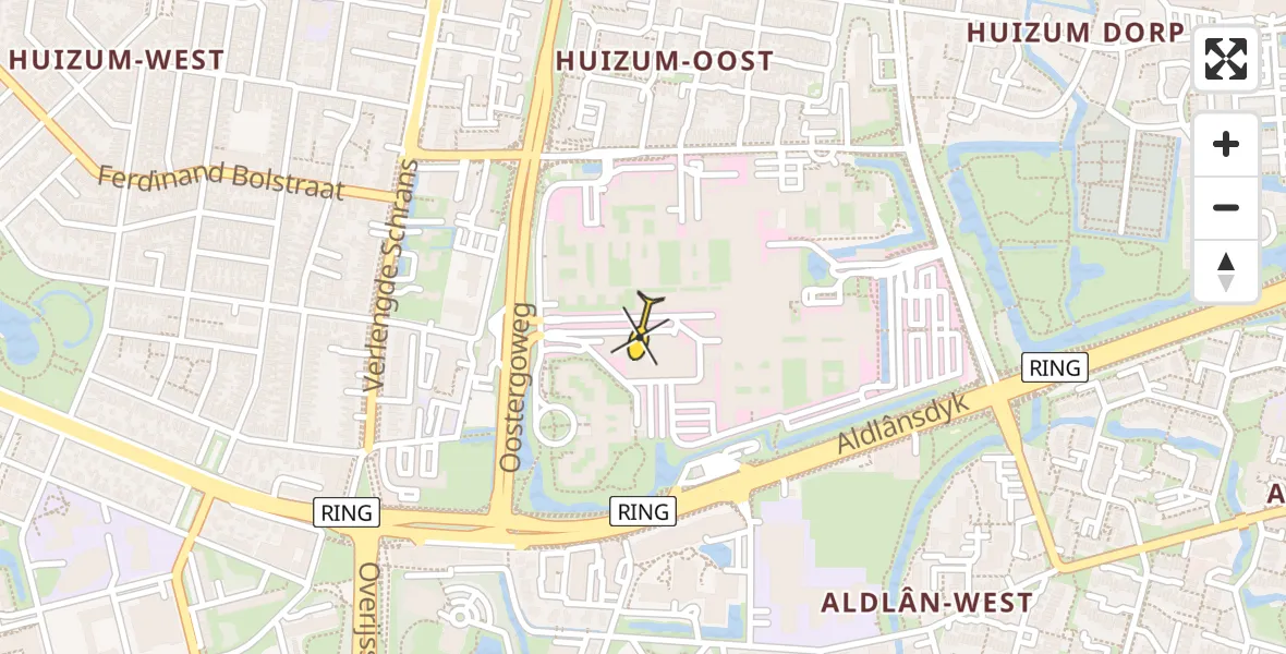 Vluchtroute Ambulancehelikopter van Leeuwarden naar Leeuwarden