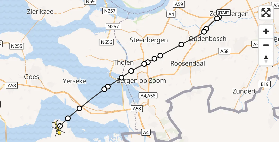 Routekaart van de vlucht: Lifeliner 2 naar Ossenisse, Merenswegje