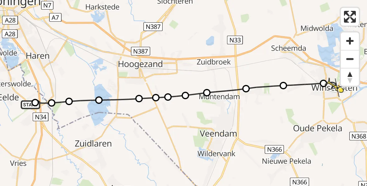 Routekaart van de vlucht: Lifeliner 4 naar Winschoten, Groningerstraat