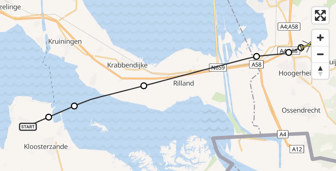 Routekaart van de vlucht: Lifeliner 2 naar Vliegbasis Woensdrecht, Noordstraat