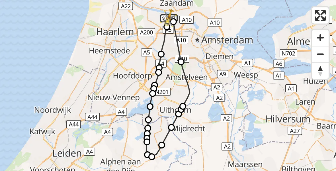 Vluchtroute Traumahelikopter van Amsterdam Heliport naar Amsterdam Heliport
