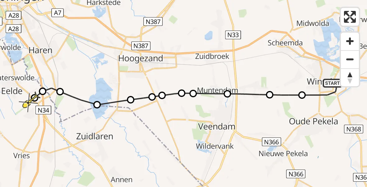 Routekaart van de vlucht: Lifeliner 4 naar Groningen Airport Eelde, M.J. van Olmstraat