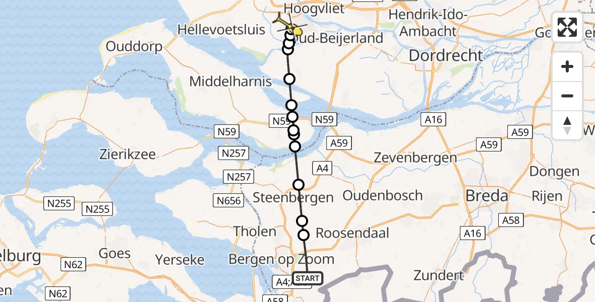 Routekaart van de vlucht: Lifeliner 2 naar Spijkenisse, Molenzichtweg