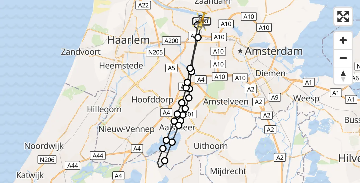 Vluchtroute Traumahelikopter van Amsterdam Heliport naar Amsterdam Heliport