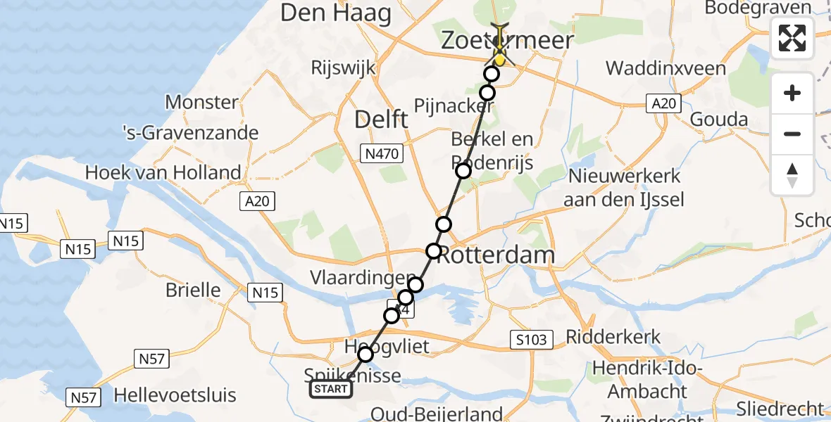 Routekaart van de vlucht: Lifeliner 2 naar Zoetermeer, Toekanhoek