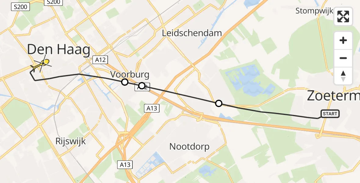 Routekaart van de vlucht: Lifeliner 2 naar Den Haag, Fivelingo