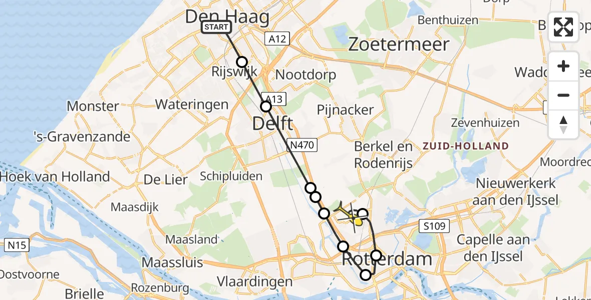 Routekaart van de vlucht: Lifeliner 2 naar Rotterdam The Hague Airport, Van Osstraat