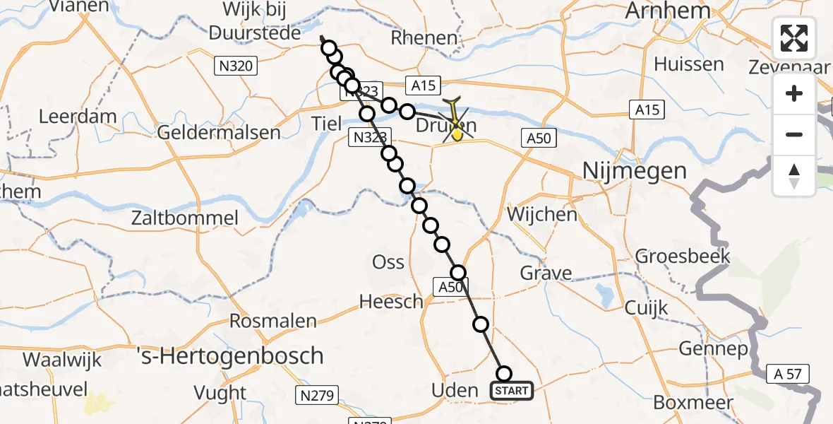 Routekaart van de vlucht: Lifeliner 3 naar Druten, Achter-Oventje