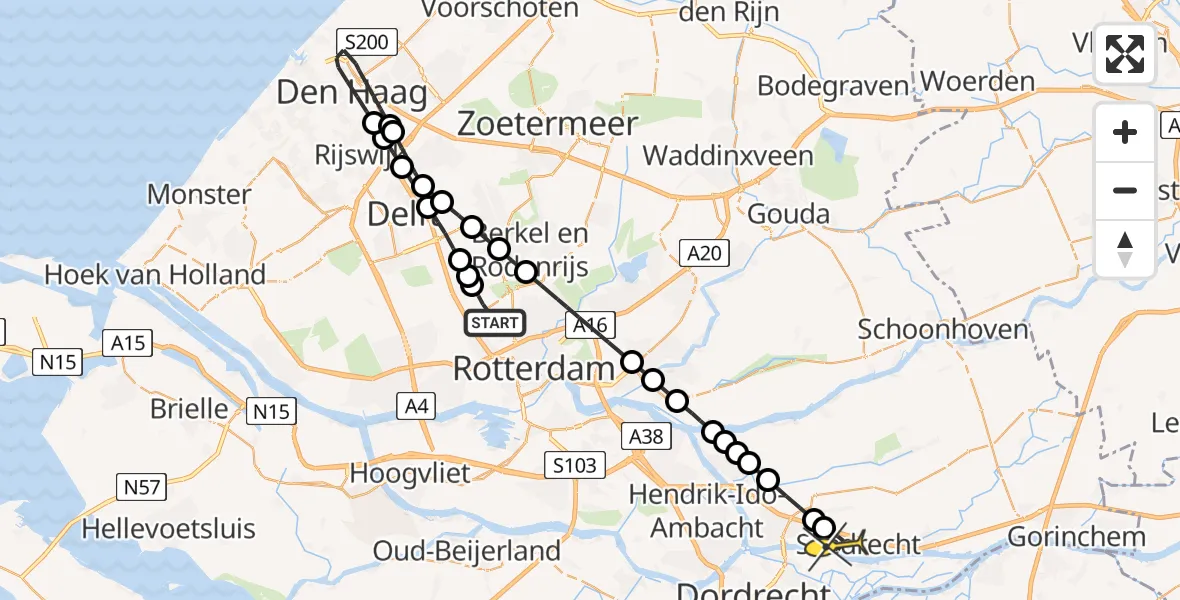 Routekaart van de vlucht: Lifeliner 2 naar Sliedrecht, Oostduinplein