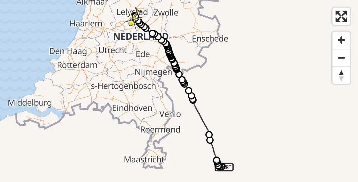 Routekaart van de vlucht: Traumahelikopter naar Lelystad Airport, Emoeweg