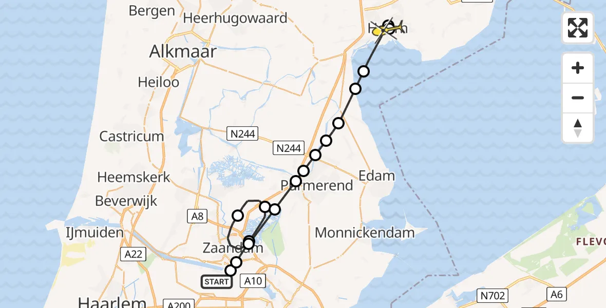 Routekaart van de vlucht: Lifeliner 1 naar Hoorn, Westhavenweg