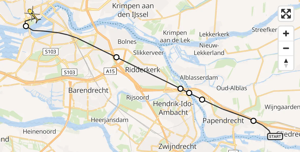 Routekaart van de vlucht: Lifeliner 2 naar Erasmus MC, Monteverdistraat