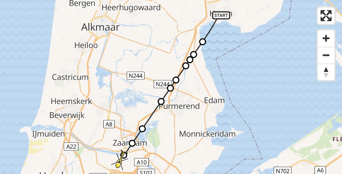 Routekaart van de vlucht: Lifeliner 1 naar Amsterdam Heliport, Eikstraat