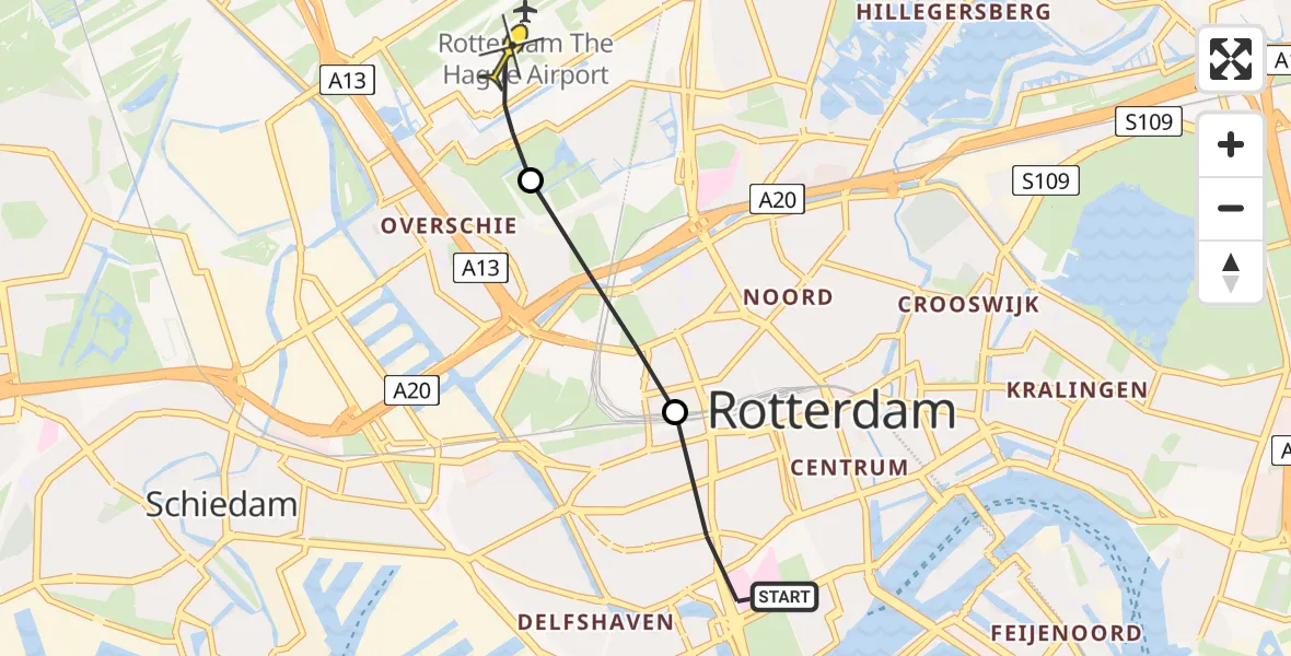 Routekaart van de vlucht: Lifeliner 2 naar Rotterdam The Hague Airport, Mathenesserlaan