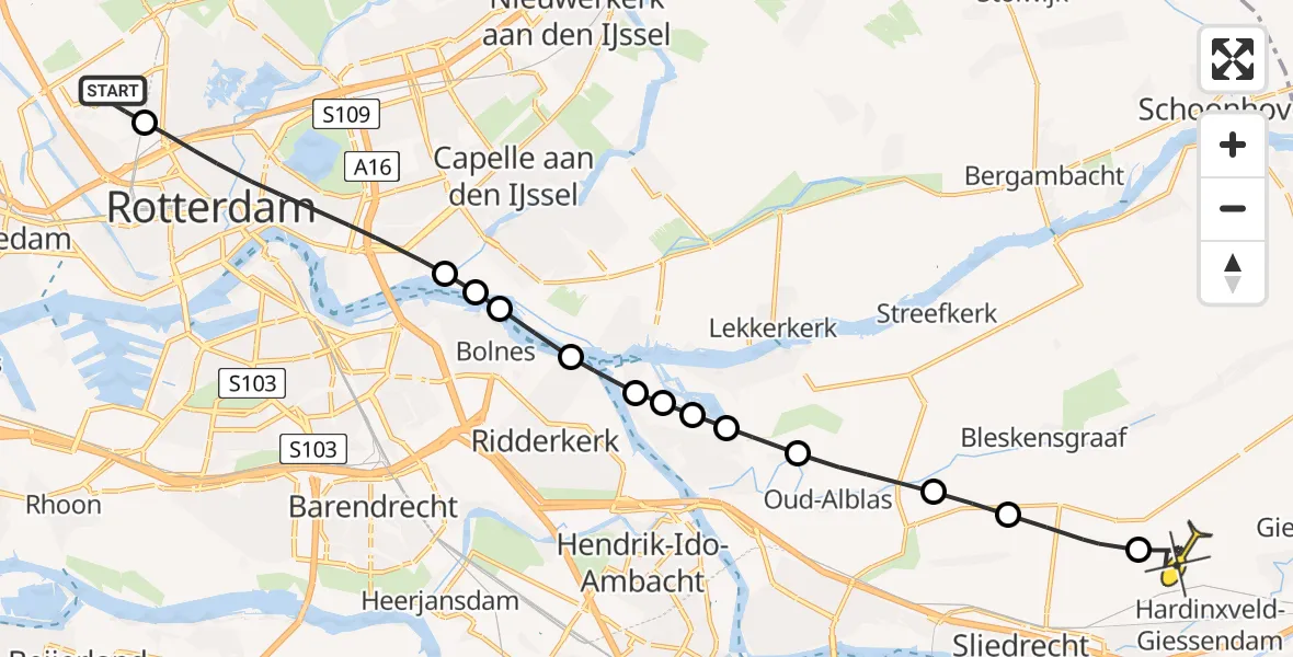 Routekaart van de vlucht: Lifeliner 2 naar Hardinxveld-Giessendam, Edward Jennerhof