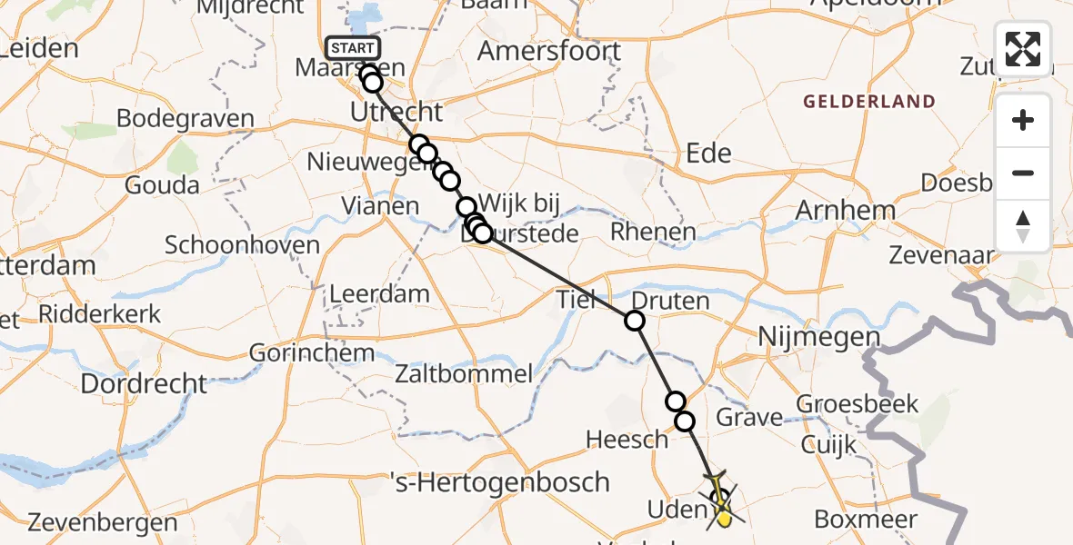 Routekaart van de vlucht: Politieheli naar Vliegbasis Volkel, Herenweg