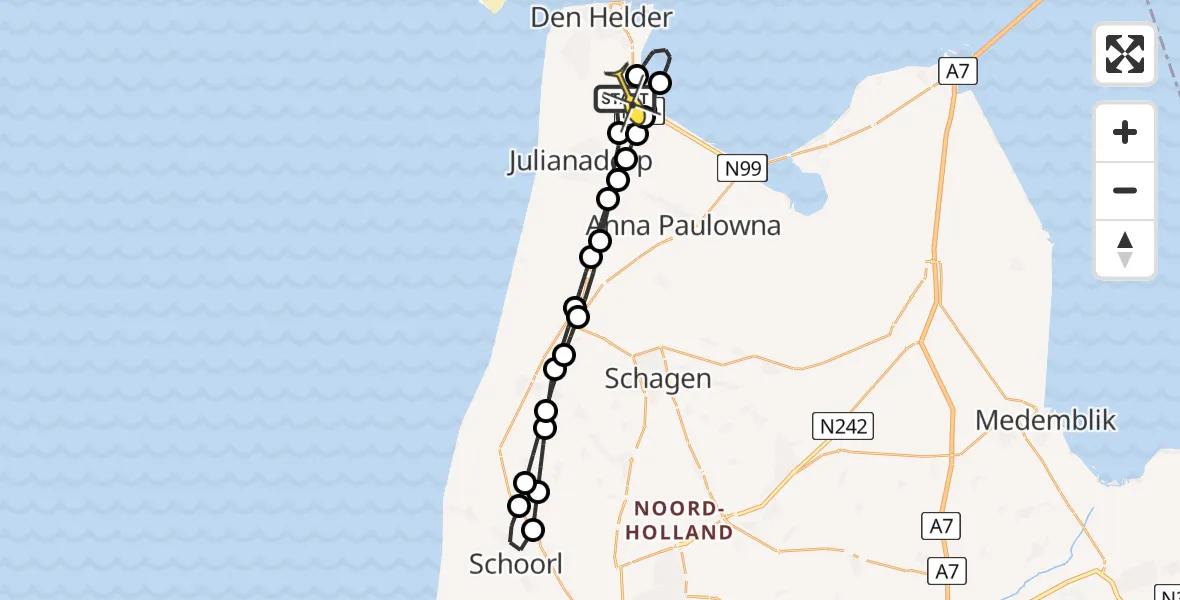 Routekaart van de vlucht: Kustwachthelikopter naar Vliegveld De Kooy, Luchthavenweg