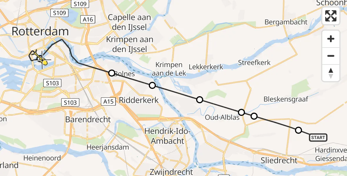 Routekaart van de vlucht: Lifeliner 2 naar Erasmus MC, Oosteinde