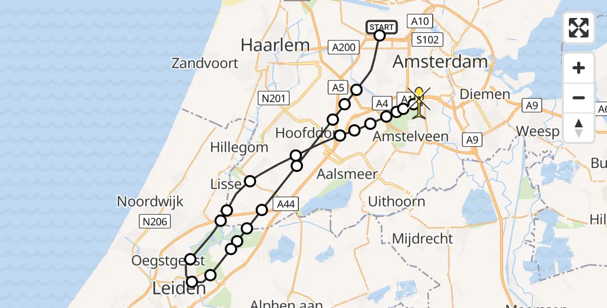 Routekaart van de vlucht: Lifeliner 1 naar VU Medisch Centrum Amsterdam, Galwin