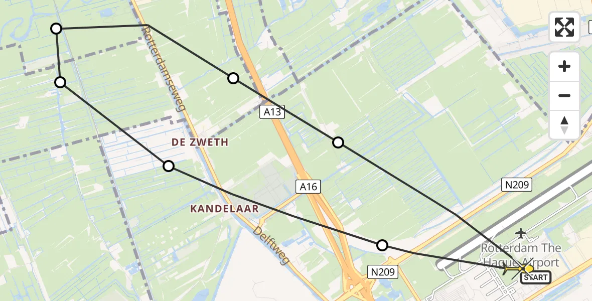 Routekaart van de vlucht: Lifeliner 2 naar Rotterdam The Hague Airport, Kandelaarweg
