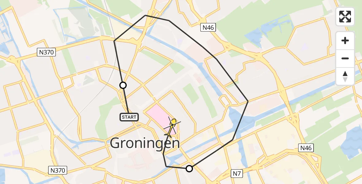 Routekaart van de vlucht: Lifeliner 4 naar Universitair Medisch Centrum Groningen, Kornoeljestraat