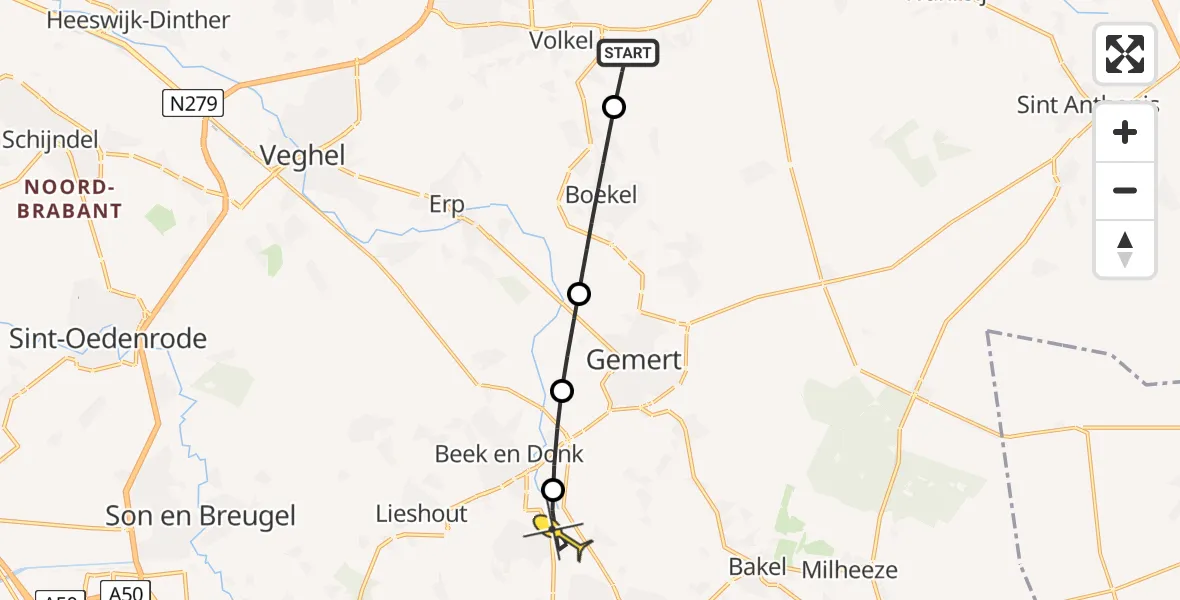 Routekaart van de vlucht: Lifeliner 3 naar Aarle-Rixtel, Vosdeel