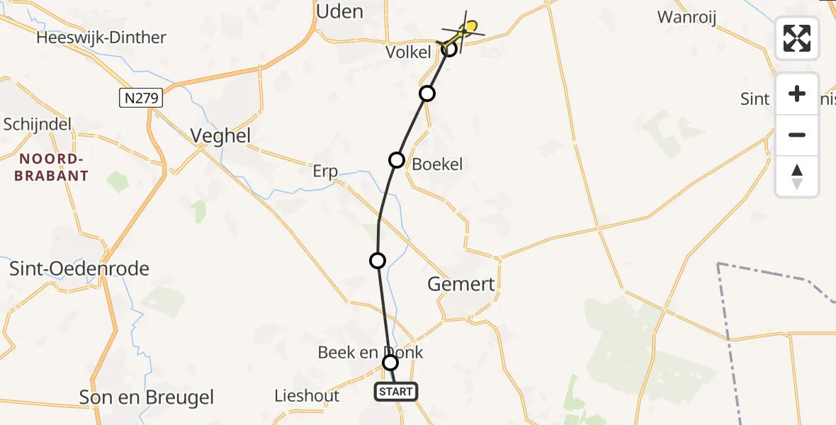 Routekaart van de vlucht: Lifeliner 3 naar Vliegbasis Volkel, Brugstraat