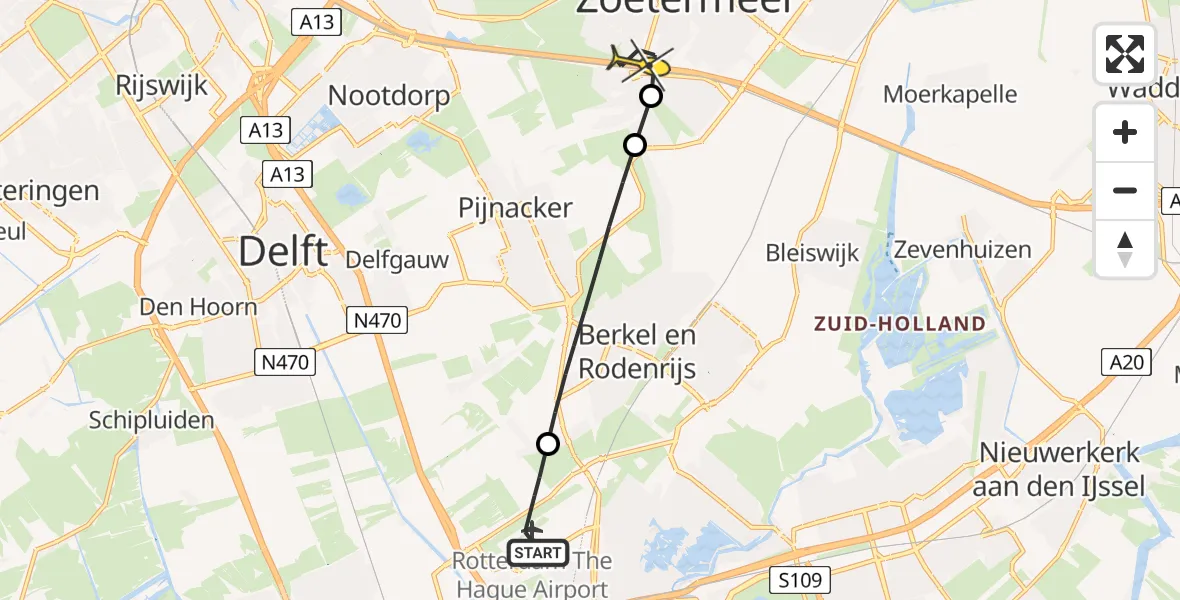 Routekaart van de vlucht: Lifeliner 2 naar Zoetermeer, Nootdorpsepad