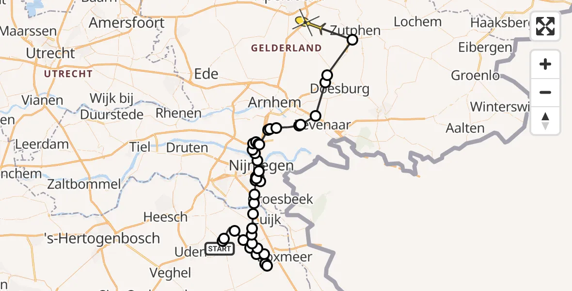 Routekaart van de vlucht: Politieheli naar Klarenbeek, Witte Dellen