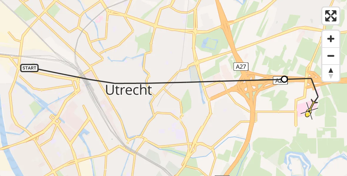 Routekaart van de vlucht: Lifeliner 1 naar Universitair Medisch Centrum Utrecht, Nieuwe Daalstraat