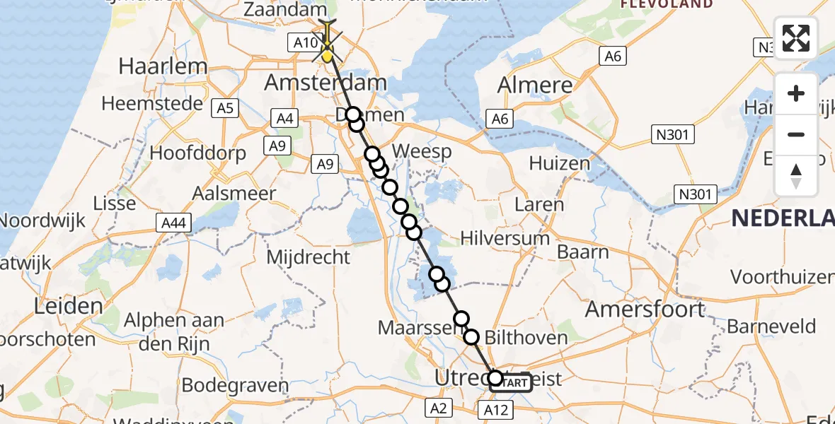 Routekaart van de vlucht: Lifeliner 1 naar Amsterdam, Hoge Bospad