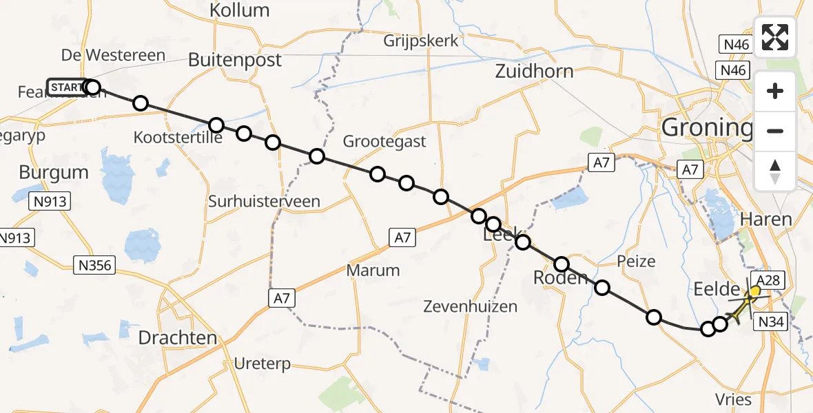 Routekaart van de vlucht: Lifeliner 4 naar Groningen Airport Eelde, Kûkhernewei