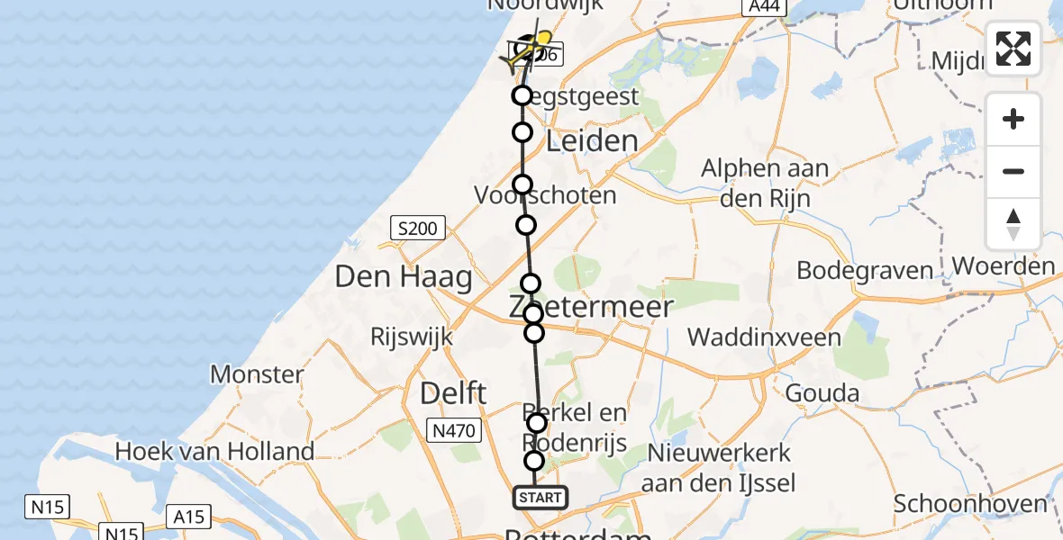 Routekaart van de vlucht: Lifeliner 2 naar Katwijk, Oude Bovendijk