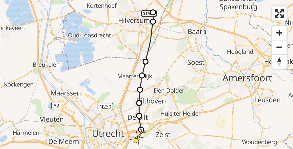 Routekaart van de vlucht: Lifeliner 1 naar Universitair Medisch Centrum Utrecht, Eemnesserweg