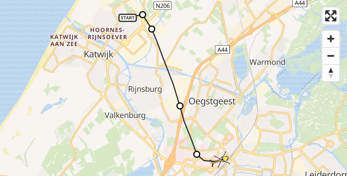 Routekaart van de vlucht: Lifeliner 2 naar Leiden, De Roysloot