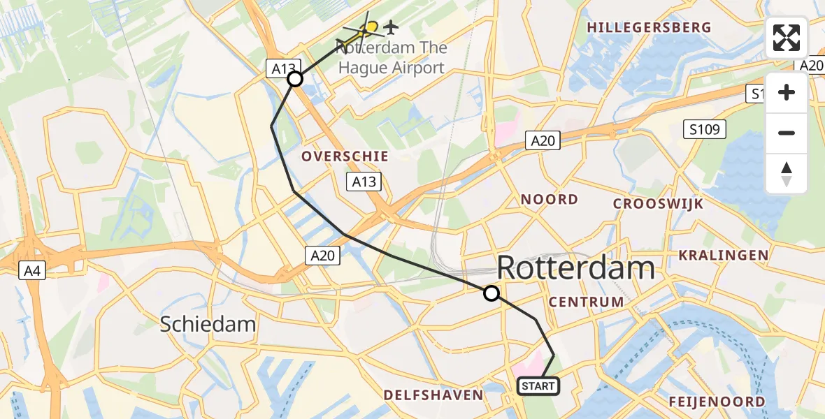 Routekaart van de vlucht: Lifeliner 2 naar Rotterdam The Hague Airport, Gouvernestraat