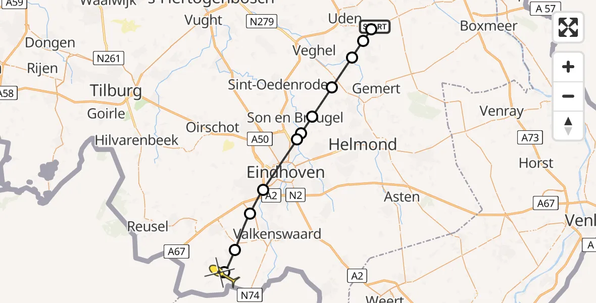 Routekaart van de vlucht: Lifeliner 3 naar Luyksgestel, Zeelandsedijk