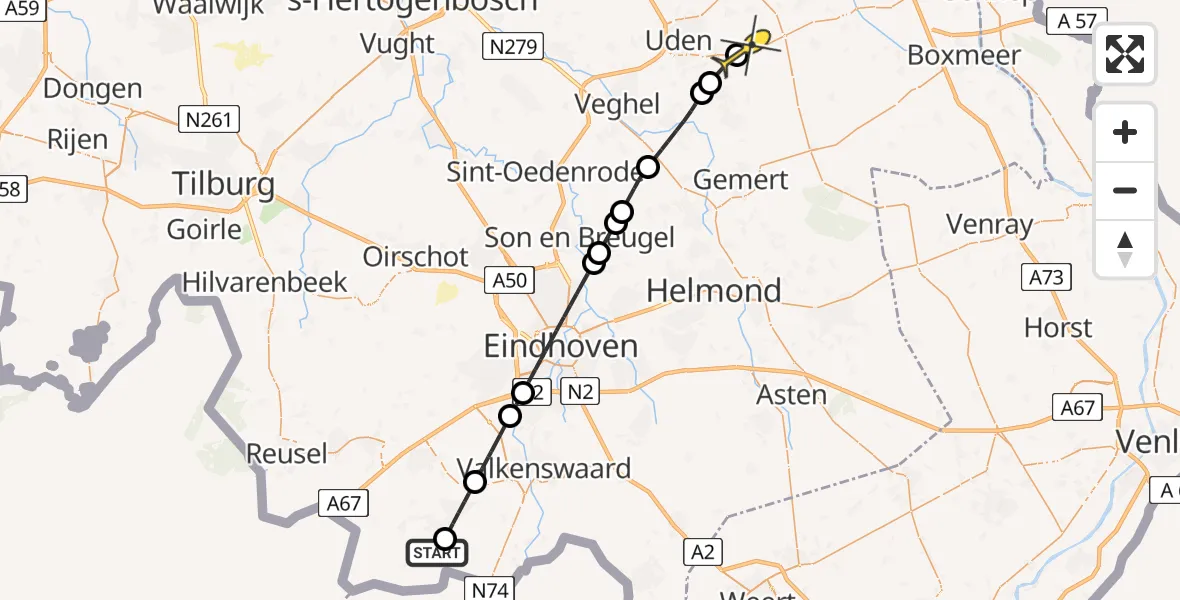 Routekaart van de vlucht: Lifeliner 3 naar Vliegbasis Volkel, Hongarijesedijk