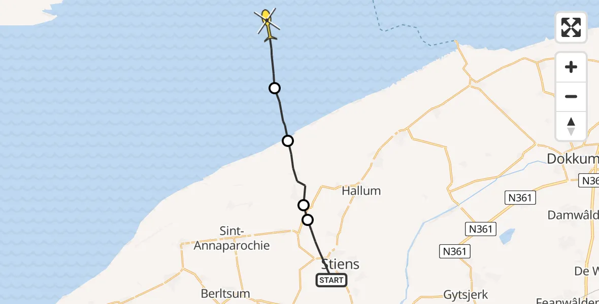 Routekaart van de vlucht: Ambulanceheli naar Ballum, Seerob