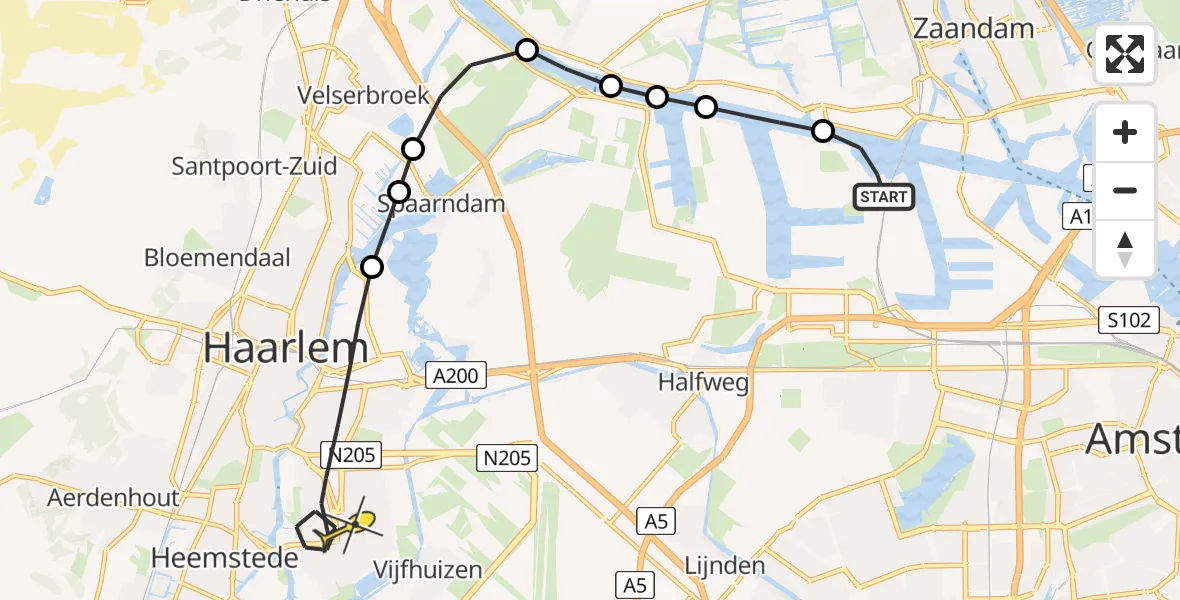 Routekaart van de vlucht: Lifeliner 1 naar Haarlem, Daalderweg
