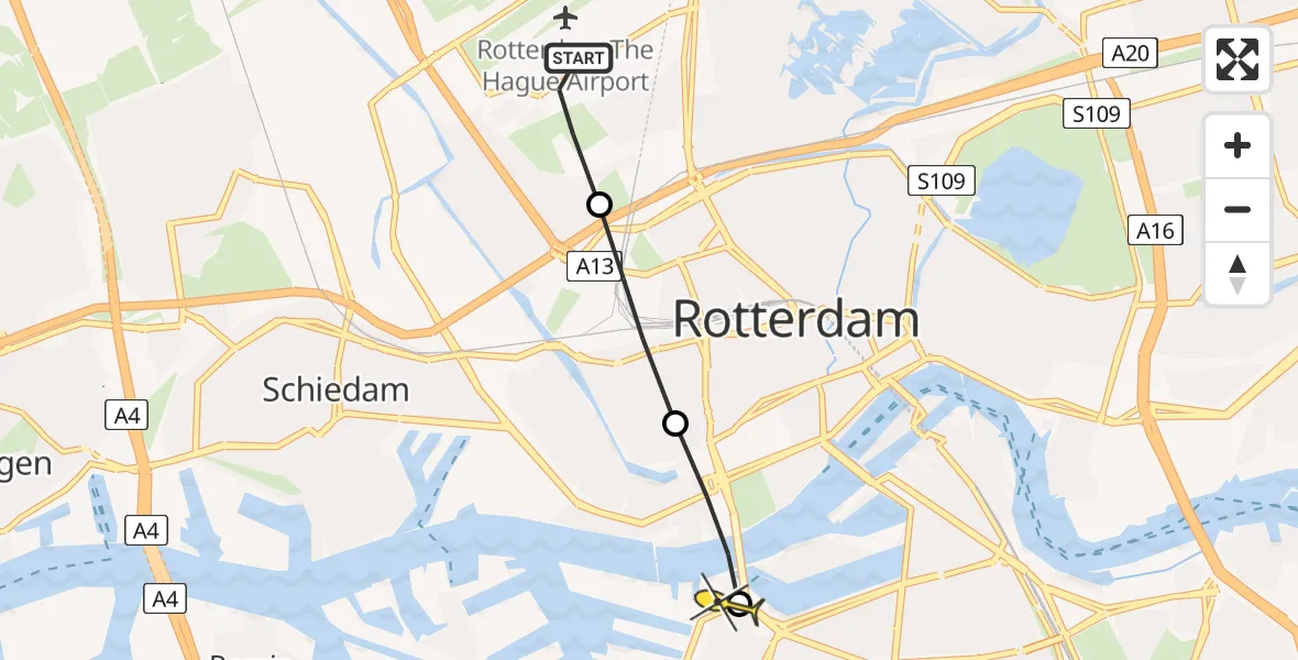 Routekaart van de vlucht: Lifeliner 2 naar Rotterdam, Oude Kleiweg