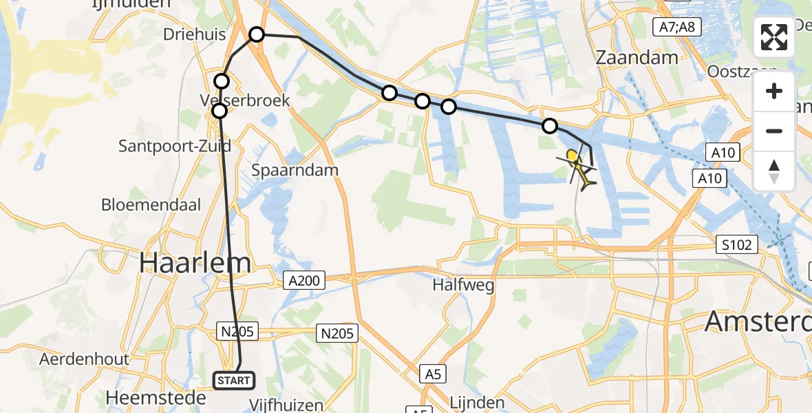 Routekaart van de vlucht: Lifeliner 1 naar Amsterdam Heliport, Van Swietenstraat